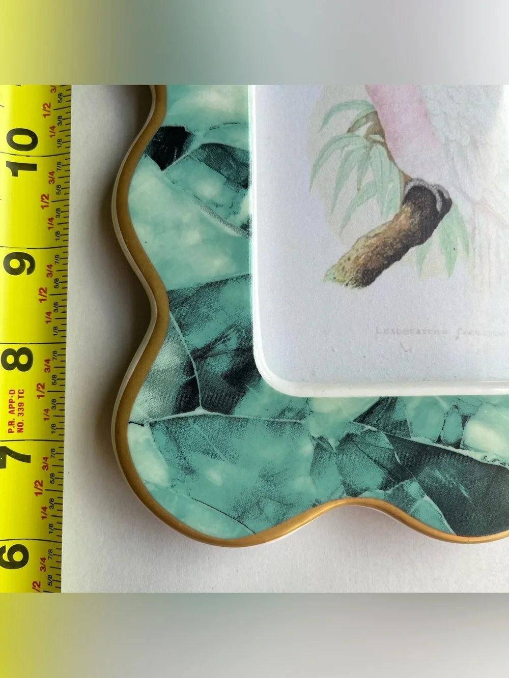 Vintage Mixed Matls Wood & Ceramic Frames w/ Fine Art Prints-Set of 2